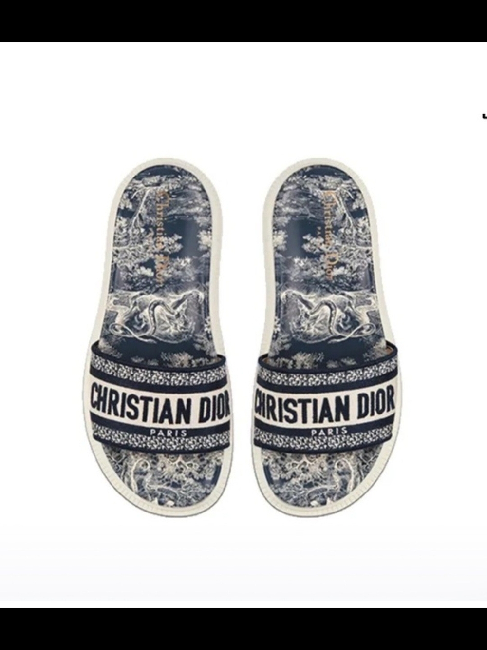 Dior Black & White Toile Slide with Gold Logo